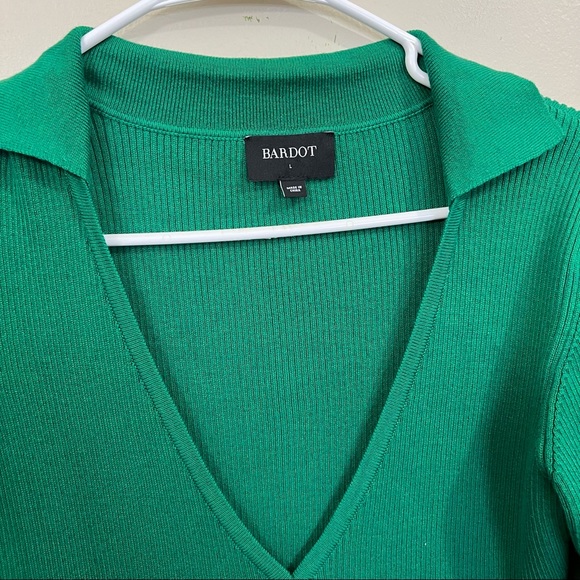 Bardot Collar Knit Long Sleeve Rib Sweater midi Dress in Bright green Size L - Picture 11 of 15